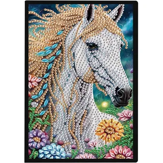 SHEGZHUC 14.5x21cm Diamond Painting Notizbuch A5 Blank Diamant Painting Notizbuch Diamant Malerei Notizbuch Diamond Painting Strass Special Spezialsteine Tagebuch Mädchen Geschenke(Weiße Pferde)