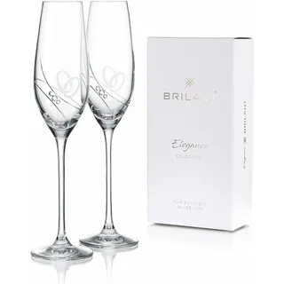 Brilant Gala Champagnergläser, Aperitifgläser, Sekt Gläser Set, 2 x 210 ml | Sektgläser Hochzeit, mit Swarovski-Kristallen, gravierten Ringen, minimalistischem Design, für besondere Anlässe und Feiern