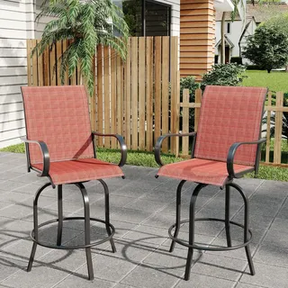 IDEALHOUSE 2er Set Outdoor-Barhocker (Barhöhe) mit 360° Drehfunktion – hohe Rückenlehne & Armlehnen – wetterfestes Textilene – für Terrasse, Balkon & Garten – Farbe: Rot