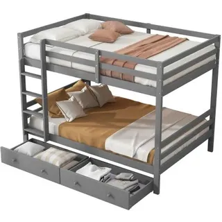 Etagenbett mit Lattenrost, 140x200 cm, Kinderbett mit Leiter, Schubladen und Rausfallschutz, Holzbett, Jugendbett - Grau