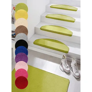 HANSE HOME Stufenmatte »Fancy« halbrund 7 mm Höhe 15 Stück, Treppenmatten, Selbstklebend, Stufenteppich, Treppenstufen, grün