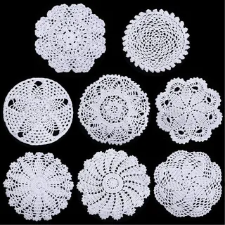 Chuangdi 8 Stücke 6 bis 8 Zoll Baumwolle Spitze Deckchen Häkeln Handgemacht Spitze Untersetzer Rund Tischset Rustikal Tisch Deckchen Dekor für Esszimmer Kleidung Traumfänger Dekoration (Weiß)