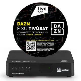 Tele System Satellitendecoder TS9018HEVC Tivùsat HD Classic: Zugang zu über 70 kostenlosen HD-Kanälen, Serie A auf DAZN Zone, automatische Kanalaktualisierung - Smartcard inbegriffen