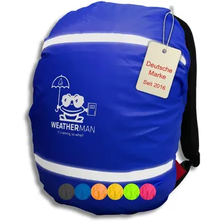 WEATHERMAN Regenschutz für Schulranzen und Rucksäcke (20-40L) – Wasserdichter Regenüberzug mit reflektierenden Streifen, elastischer Befestigung, 6 Farbe (Blau)