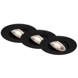 Briloner - 3er Set LED Einbaustrahler 230V, LED Strahler Badezimmer IP65, Deckenstrahler stufenlos dimmbar, Spots, Deckenspots, Badezimmerlampe, Schwarz, 90x42 mm (DxH)