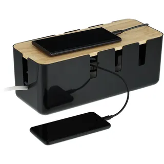 Relaxdays Kabelbox 30,5 x 11,5 x 12,5 cm 2-tlg. schwarz