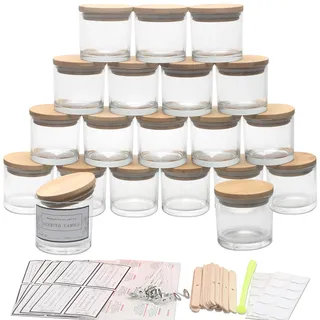 MILIVIXAY 20 Stück 118 ml Klarglas-Kerzengläser mit Deckel und Kerzenherstellungs-Kits – Großpackung kleine leere Kerzengläser für die Herstellung von Kerzen – Gewürz-, Pulverbehälter