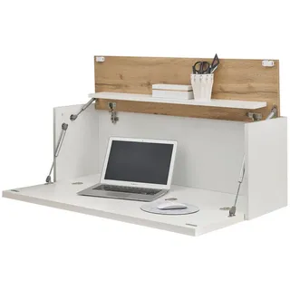 Furn.Design Sekretär Weiß matt, Eiche Wotan 100 cm, Wandschrank mit klappbarem Oberboden , Holzwerkstoff , Nachbildung,Eiche , Uni, Holz Optik , Rechteckig,Rechteckig , 100x35x30 cm , FSC 100% , Büromöbel, Schreibtische, Sekretäre