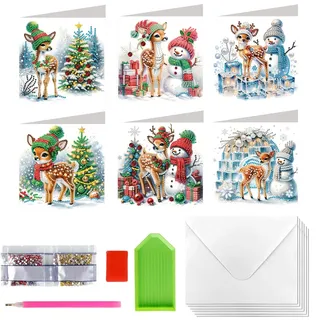 KUBFDL Diamond Painting Weihnachts Karten Diamond Painting Weihnachtskarte | mit Blanko Umschlag,5D DIY Diamant Malerei Grußkarten,Christmas Cards,Weihnachtsgeschenke für Freunde und Familie