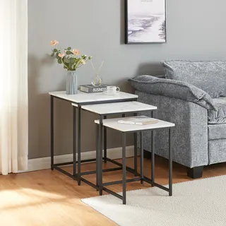 Satztisch 'Trollhättan' 3-tlg. in verschiedener Größe Metallgestell Marmoroptik, weiß - Weiß