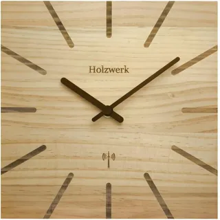 Holzwerk EBERSBERG (Funk) Natur Holz Funk Wanduhr Holz-Uhr Funkwanduhr Eckig Funkuhr Vintage laufleises Uhrwerk ohne Tickgeräusche Buche nahezu lautlos aus handgefertigtem Massivholz Natur 25 cm