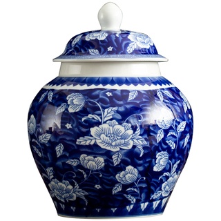 fanquare Jingdezhen Klassische Blaue und Weiße Porzellanglasvase, Glückliches Lotus Muster, Handgemachte Vase, Höhe 23cm