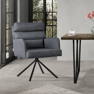 ML-Design Esszimmerstühle drehbar Anthrazit Wohnzimmerstühle mit Arm- und Rückenlehne Rückenkissen Metallbeine Polyesterbezug Drehstuhl Auto-Position - Dunkelgrau