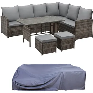 SVITA MONROE Set Rattan Essgruppe Gartenmöbel Polyrattan Haube Lounge braun - Braun