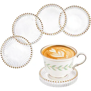 OGANAZI 5 Pcs Runde Tassenuntersetzer Transparent Glas Untersetzer Modern Untertasse Haushalt Geschenke Tisch Getränkeuntersetzer für Kaffeetassen, Teetasse, Becher, Wasserglas, Sektglas, Rotweinglas