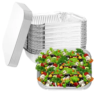 STARVAST Grill Aluschalen Tropfschalen Grillschale Auflaufform - 50 Stück Einweg Schalen aus Aluminiumfolie, Passend für Backen, Braten, Kochen, Klein Behälter 19.5 x 14.1 x 4.3 CM 650ml (mit Deckel)