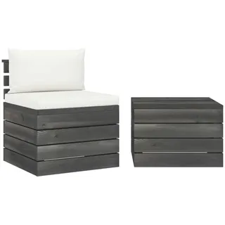 SYFAXTM 2-tlg. Garten-Sofagarnitur aus Paletten mit Kissen Kiefernholz - Creme, Weiß