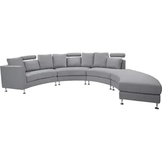 Beliani Sofa mit Ottomane Hellgrau Polsterbezug 7-Sitzer U-Förmig Halbrund Verstellbare Kopfstützen Wohnlandschaft Ecksofa Modulsofa Modern Wohnzimmer - Grau, Silber