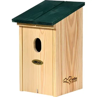 dobar VOBU Nistkasten Flachdach für Gartenrotschwanz - Höhlen-Nistkasten aus Holz für Wildvögel mit Ø 32 x 46 mm Einflugloch - Grün