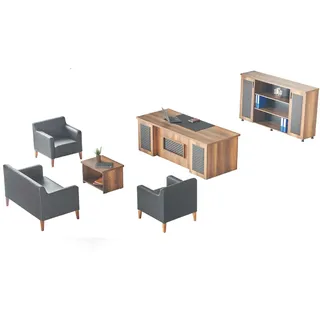 Büro Garnitur Robuste Arbeitszimmer Möbel Tisch Sideboard 6tlg - Braun, Schwarz