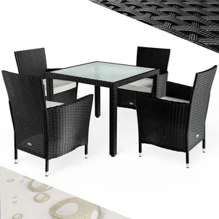 CASARIA® Gartenmöbel Set Balkon Wetterfest 4 Personen Polyrattan Outdoor 7cm Auflagen Stapelbar Gartenstühle Gartentisch Garten Terrasse Möbel Schwarz - Schwarz