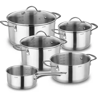 Kopf Clara Topf-Set 8-tlg. 4 x Kochtopf (16 cm + 20 cm + 20 cm + 24 cm) + 1 x Stielkasserolle (16 cm) + 3 x Glasdeckel