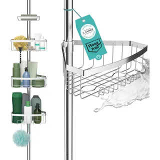 LAAKFELD Teleskop Duschregal mit 3 Fach Anti-Rost Schutz (Version 2.0) - Stabiles & flexibles 105-270cm Duschregal Teleskop ohne Bohren - Teleskopregal Bad 4 Körbe - Klemmregal Dusche und Badewanne