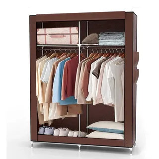 Intirilife Faltschrank 108x170x45 cm in KOKOS BRAUN - mit Reißverschluss Stoffschrank Kleiderschrank mit Kleiderstange, Fächern und Seitentasche - 45x170x108 Schlafzimmer, Kleiderschränke, Stoffschrank