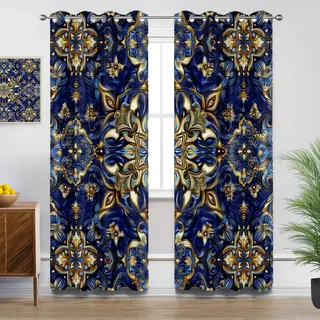 Generisch Vorhänge Blickdicht Damast - Gardinen Mit Ösen Viktorianisch Barock Verdunkelung Svorhang für Schlafzimmer Wohnzimmer Kinderzimmer Küche Decor Gardinen - 2er Set - H245 x B140cm