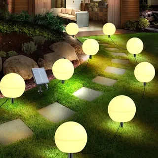 Solarlampen für Außen Garten 6 Stück Kugel Solar Lichterkette Aussen 7 Farbwechselnde Balkonlichter im Freien Wasserdicht für Braußen Gehwege Hof Gehweg Gartendeko LED(6 Stück, φ12Zentimeter)