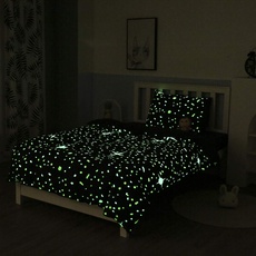 Loussiesd Kinder Sterne Motiv Bettwäsche Set 155x220 cm Glow in The Dark Mädchen Jungen Sterne Universum Bettbezug Set Sternenklarer Himmel leuchtet im Dunklen Weich Mikrofaser