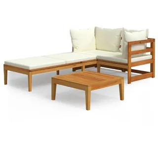 vidaXL 3-tlg. Garten-Lounge-Set mit Cremeweißen Kissen Massivholz Akazie - Creme