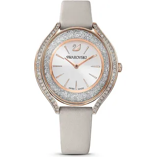 SWAROVSKI Damen Armbanduhr CRYSTALLINE AURA Lederarmband, Grau, Roségoldfarbenes 5519450 - Rosa