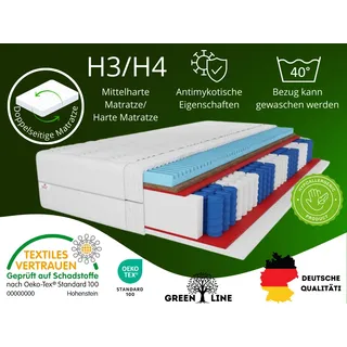 7 ZONEN Kokos-Taschenfederkernmatratze Premium 160x200x21 cm, Matratze Härtegrad H3/H4, Farbe: Weiß, inkl. Bezug