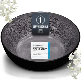Steingut Servierschüssel Ibiza TESTSIEGER, Traumhafte Mediterrane Salatschüssel, Servierschale - Bowl Schüssel Groß, Salatschale - Pure Living in Grau