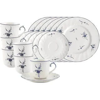 Villeroy & Boch Geschirr-Set "Kaffeeservice Vieux Luxembourg 18er Set weiß-blau" Spülmaschinengeeignet, Mikrowellengeeignet, weiß, blau