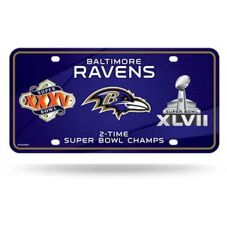 Rico Industries NFL Baltimore Ravens 2 x Super Bowl Champions Metall Auto Tag 21,6 x 27,9 cm – ideal für LKW, Auto, SUV