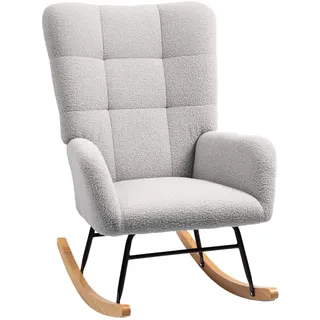 Homcom Schaukelstuhl Teddysamt-Optik 70 x 100 x 94 cm Hellgrau mit Kissen