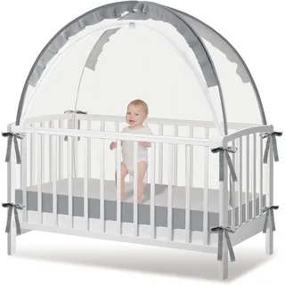 Moskitonetz Mückennetz Krippenzelt für Babybett Gitterbett Kinderbett Krippennetz, Faltbar Krippenzelt mit Transporttasche (Grau, 70 * 140cm)