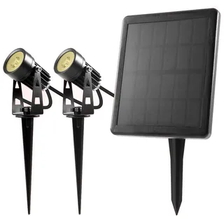 Bold LED-Spots-Strahler Solarleuchten für Außen/Garten - 2er Pack (warmweiß | Wechselbarer Li-Ion Akku | Erdspieße aus Metall | Wasserdicht IP65 | 2x 70 Lumen | bis zu 12 Std. Laufzeit) 19202
