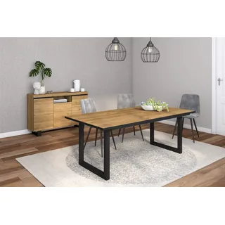 Skraut Home - Wohnzimmermöbel-Set | Tisch 200 Rand Schwarze U-Beine 10 Personen | Sideboard/Buffetschrank 140 Tall | Eiche und Schwarz | Industrieller Still