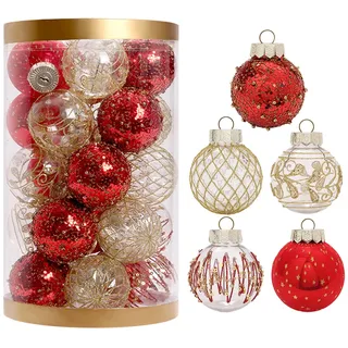 Wenxiaw 25 Stück Weihnachtsbaumkugeln zum Aufhängen Für Zuhause, Party, Weihnachten, Hochzeitsdekoration, Frohe Weihnachtsbaumschmuck, 60 Mm Hängende Weihnachtskugeln Rotes Gold