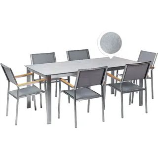Beliani Gartenmöbel Set 7-Teilig Grau Edelstahl 6 Stühle Polyester Tisch 180x90 cm Sicherheitsglas Keramik Gartenausstattung Terrasse Outdoor Indoor - Grau, Silber