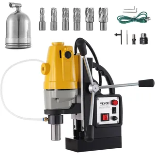 Vevor 1100 W Magnetbohrmaschine mit 40mm Bohrdurchmesser MD40 Magnetbohrmaschine 12000 N Magnetkraft Magnetbohrsystem 670 U/min mit 6-teiligem HSS-Ringschneider-Set