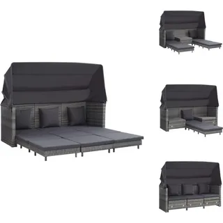 vidaXL Ausziehbares 3-Sitzer-Schlafsofa mit Dach Poly Rattan Grau - Gartensofas - Grau