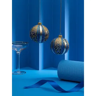 2 Glas Weihnachten Weihnachtskugeln mit Glitzer-Muster und Perlen