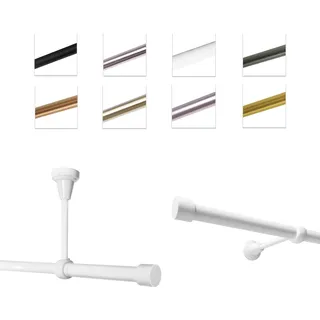 Gardinenstange Vorhangstange 19 mm mit Endkappen, einfache Montage,  Wand, 1-läufig, Weiß Glänzend, 180 cm - Weiß