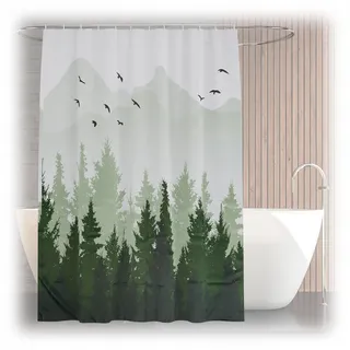Relaxdays Duschvorhang , Multicolor , Textil , Landschaft/Berg , Rechteckig , 180x0.1 cm , Heimtextilien, Badtextilien, Duschvorhänge