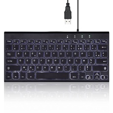 Perixx PERIBOARD-429 Mini-Tastatur mit Hintergrundbeleuchtung, schlankes und leichtes Design, Multimedia-Tasten, für PC, Laptop, Schwarz, AZERTY-Konfiguration