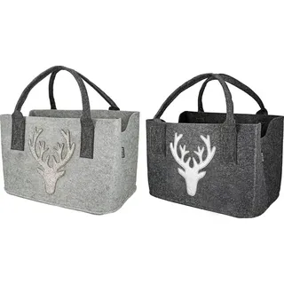 Gilde Tasche Hirsch 20 cm dunkelgrau/hellgrau